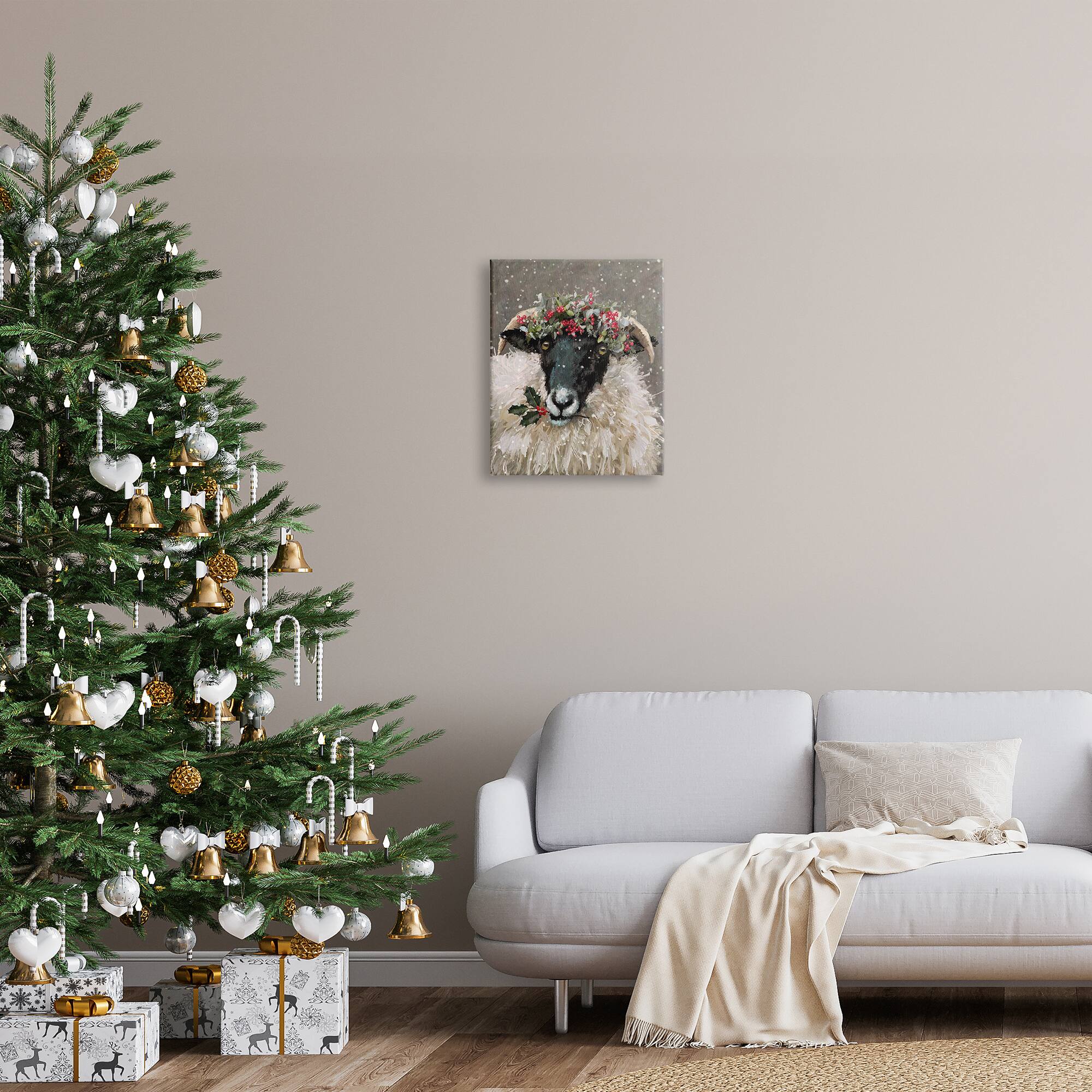 Stupell Industries Holiday Berries Farmhouse Sheep Canvas Wall Art